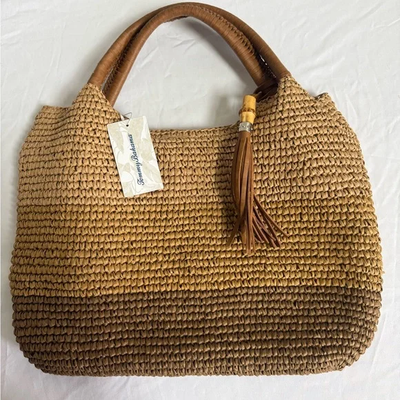 Tommy Bahama Brown Woven Straw Tote with Tassel - Picture 4 of 6